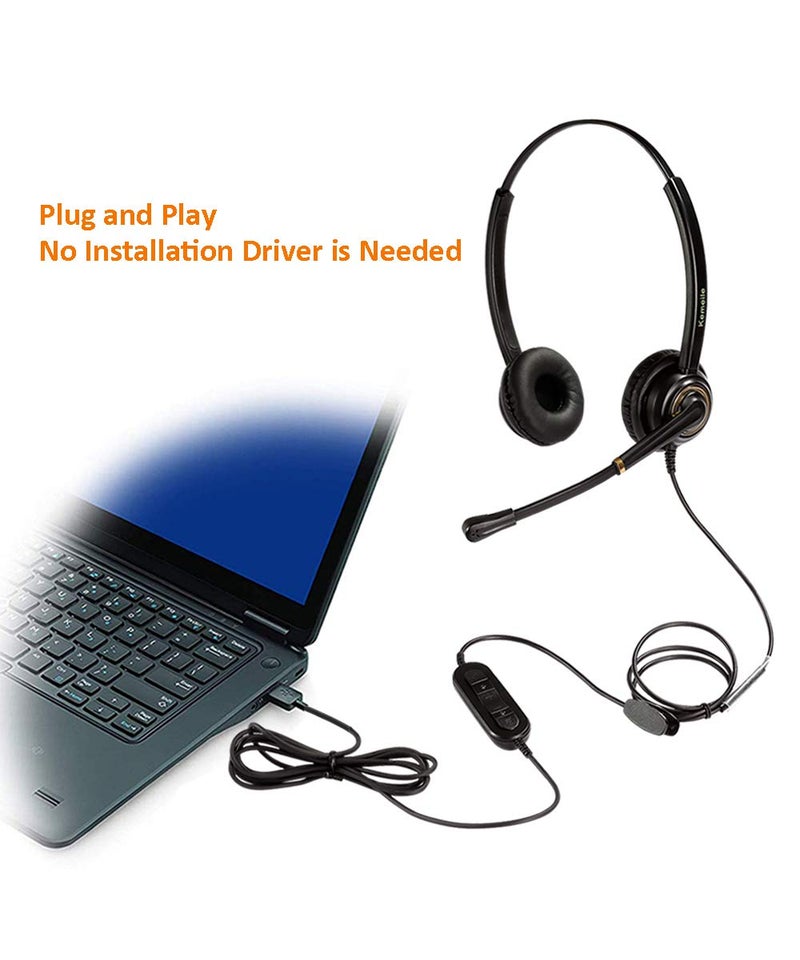 KEMEILE USB Headset with Microphone Noise Cancelling and Volume Controls, Computer PC Headphone with Voice Recognition Mic Works for Dragon Teams Zoom Skype Softphones Conference Calls Online Education etc - Image 2